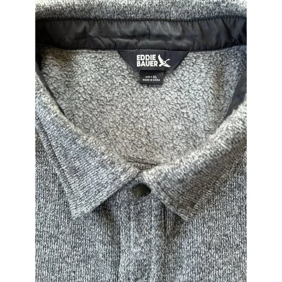 Eddie Bauer Fleece Shirt Jacket Fall Layering Gray Button Up Men's Size XL - Picture 5 of 6